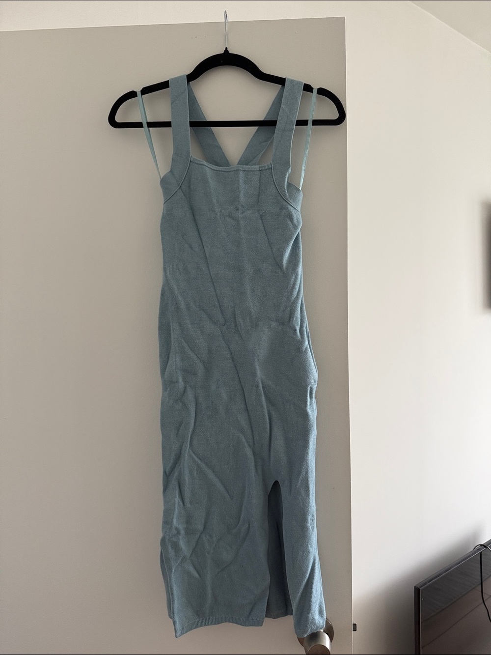 Abercrombie & Fitch Light Blue Knit Midi Dress with Front Slit
